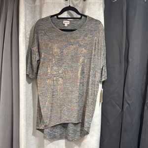 LuLaRoe Gray and Gold Asymmetrical 3/4 Sleeve Tee